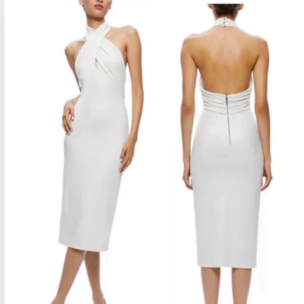 Alice + Olivia Women's White Suellen Halterneck Wool Dress Size 8 Nwt $495